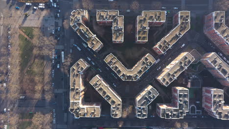 Luftaufnahme-Von-Oben-über-Gebäude-In-Paris,-Frankreich,-Geometrische-Formen,-Architektur